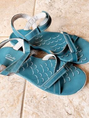 Clarks Teal Blue Casual Strappy Sandals